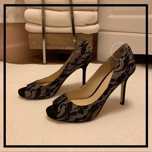 ENZO ANGIOLINI Black Lace Maiven Peep Toe Heels - Picture 3 of 8